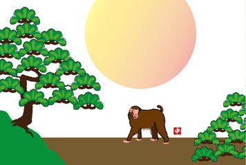 Obraz na płótnie Canvas 申年の干支の猿のイラスト年賀葉書