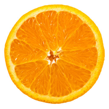 Slice of orange fruit isolated with clipping path