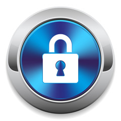 Blue login button with metal border on white background