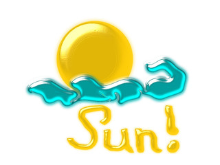 sketch sun and word sun isolated on white background