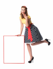 Pin up Girl mit Werbeschild