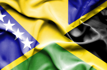Waving flag of Jamaica and Bosnia and Herzegovina
