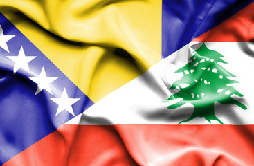 Waving flag of Lebanon and Bosnia and Herzegovina