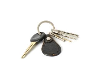 leather key chain, isolated on white