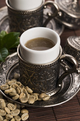 Green coffee. drink and beans