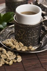 Green coffee. drink and beans