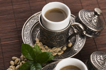 Green coffee. drink and beans