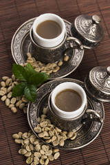 Green coffee. drink and beans