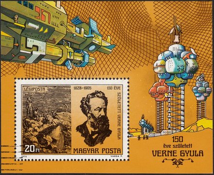 postage stamp Hungary The 150th anniversary since the birth of the French writer, author of science fiction novels by Jules Verne