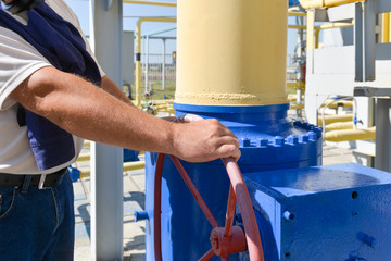 Gas compressor station in bright sunny summer day
