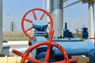 Gas compressor station in bright sunny summer day