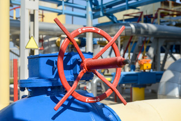 Naklejka premium Gas compressor station in bright sunny summer day