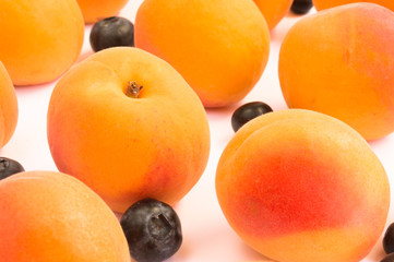 Bright and Dark - Fresh Apricots and Blueberries on White Background