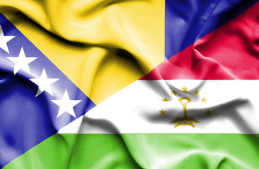 Waving flag of Tajikistan and Bosnia and Herzegovina