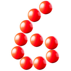number made from red balls isolated on white background,number s