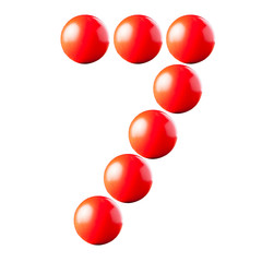 number made from red balls isolated on white background,number s