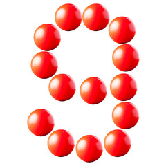 number made from red balls isolated on white background,number n