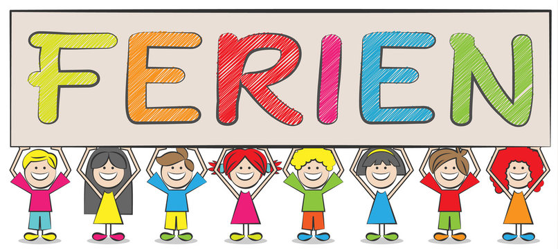 Strichm&auml;nnchen Kinder sch&ouml;ne Ferien Ferienzeit Schild Vektor isoliert