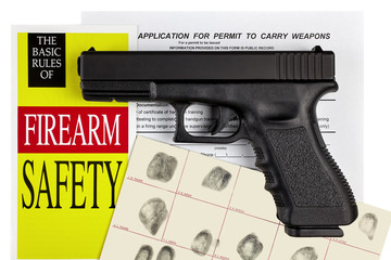 Pistol Handgun with Firearm Application and CCW Permit Fingerpri