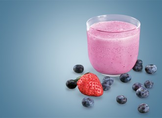 Yogurt, strawberry, fruit juice.