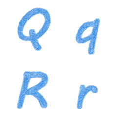Blue sketch font design set - letters Q, R