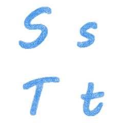 Blue sketch font design set - letters S, T