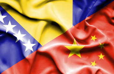 Waving flag of China and Bosnia and Herzegovina