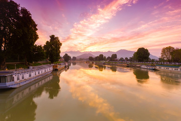 morning time view of Jhelum river at Srinagar, kashmir, India