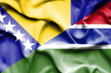 Waving flag of Gambia and Bosnia and Herzegovina