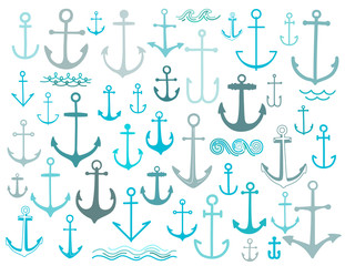 Nautical anchor print collection in vector illustration