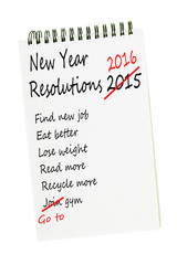 New year resolutions 2016 - same again. Notepad list isolated on