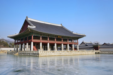 View of Gyeonghoeru in Gyeongbok Palace in Seoul, Korea