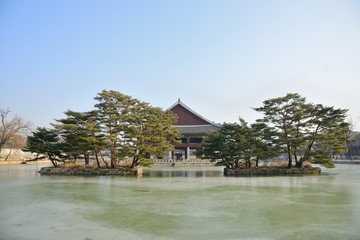 artificial islands and Gyeonghoeru pond in Gyeongbokgung