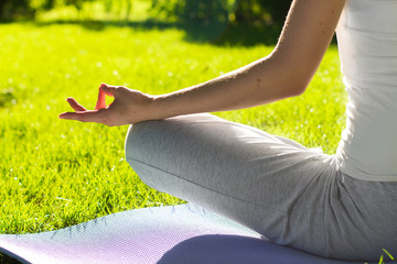In the lotus position on the nature background