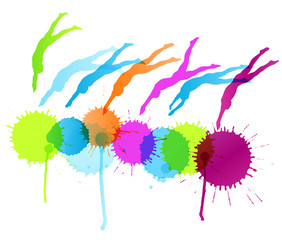 Active young swimmers diving and swimming in water sport abstrac