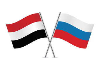 Russia and Yemen flags. Vector illustration.