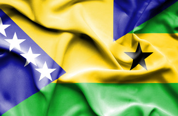 Waving flag of Sao Tome and Principe and Bosnia and Herzegovina