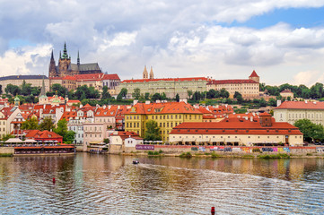 Prague, Czech Republic. A view of the Old town from the Charles' Bridge on the river Vltava