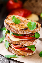 Sandwich with ham, cheese and vegetables