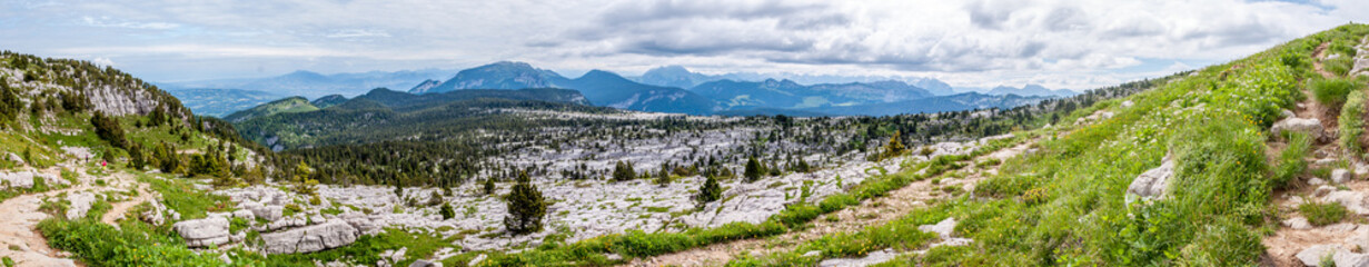 Fototapeta na wymiar Panorama d'un paysage alpin de Haute-Savoie