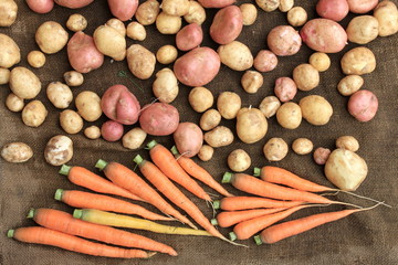 potatoes and carrots raw vegetables food for pattern texture and background