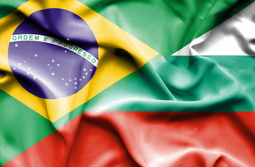 Waving flag of Bulgaria and Brazil