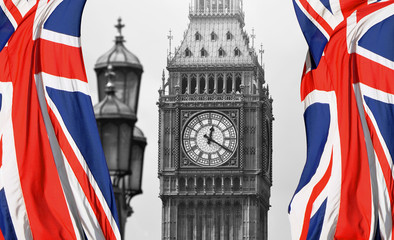 Naklejka na ściany i meble Big Ben in London and English flag