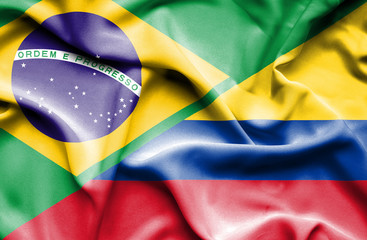 Waving flag of Columbia and Brazil
