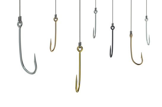 golden and silver fishing hooks on fishing line Stock-Illustration