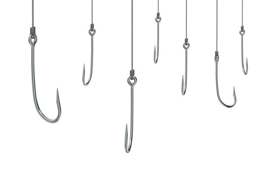 group empty fishing hooks on fishing line