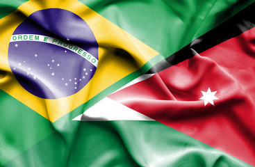 Waving flag of Jordan and Brazil