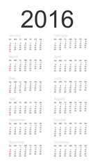 Vector calendar for 2016 year 