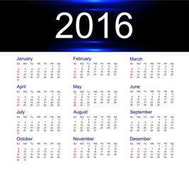 Vector calendar for 2016 year 