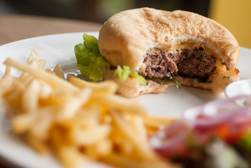 cheese burger with French fries